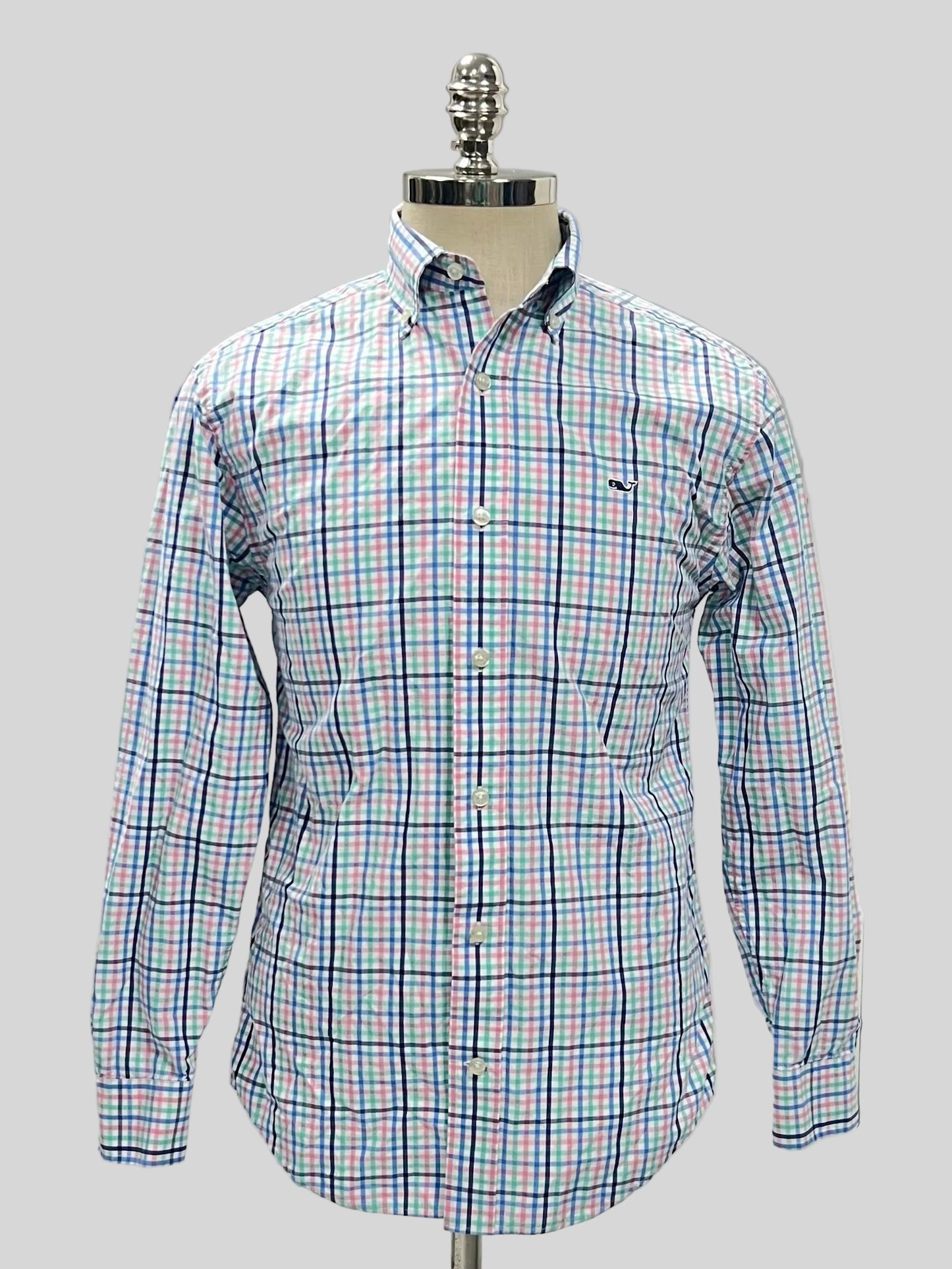 Camisa de botones Vineyard Vines 🐳 de cuadros en color turquesa, rosado, azul y blanco Talla S Entalle Clásico