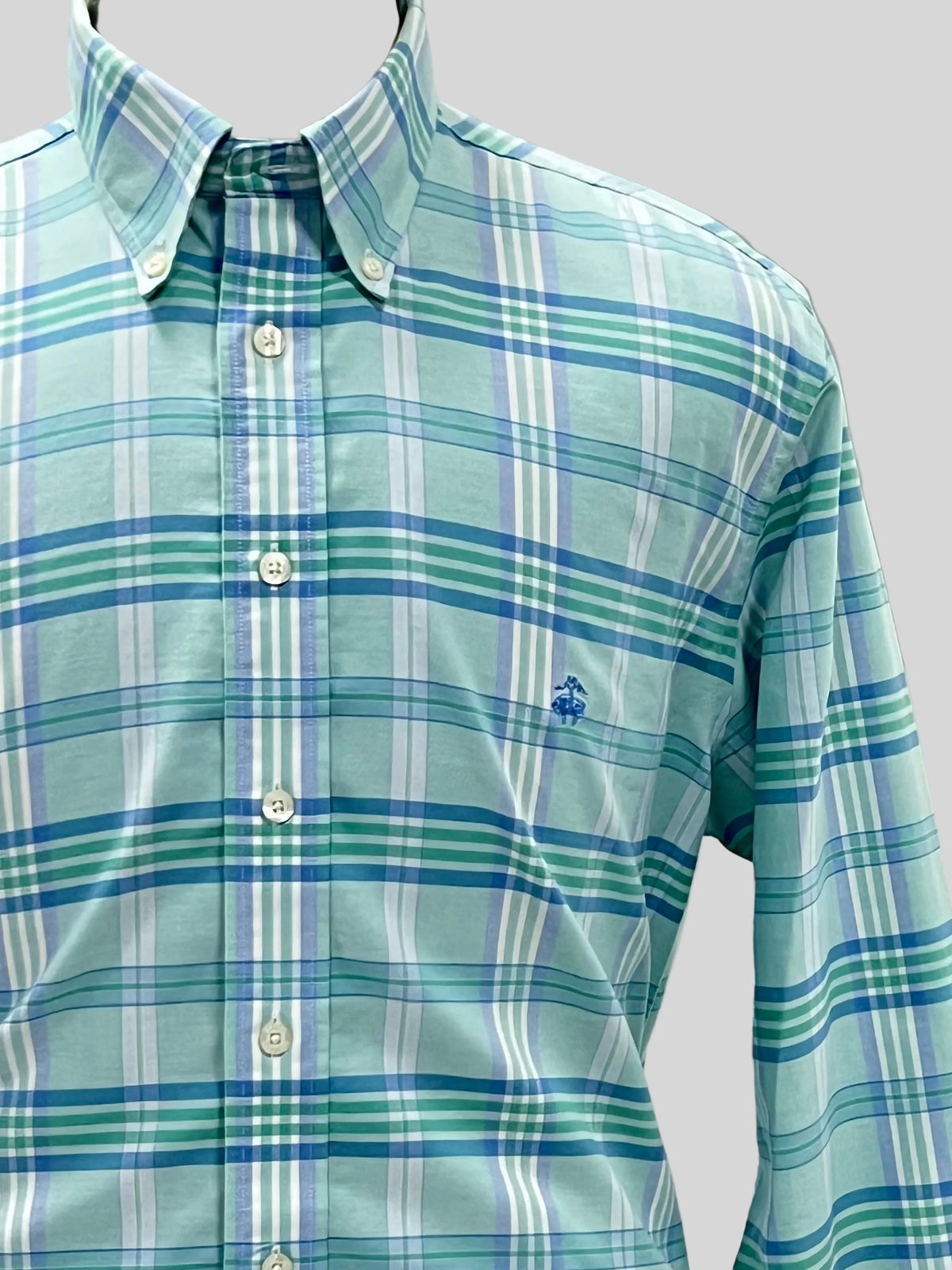 Camisa de botones Brooks Brothers 🐑 de cuadros en verde claro y azul Talla L Entalle Regular