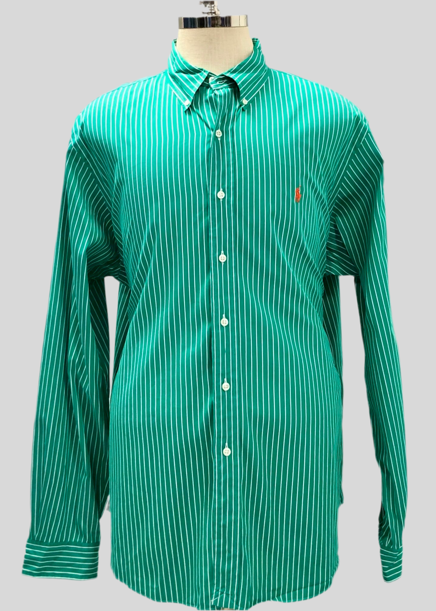 Camisa de botones Polo Ralph Lauren 🏇🏼 con patron de rayas en color verde y blanco Talla XXL Entalle Custom Fit