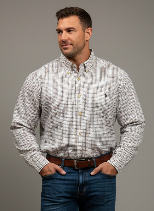 Camisa de botones Polo Ralph Lauren 🏇🏼 color blanco de cuadros en color verde, rojo y azul Talla XL Entalle Regular
