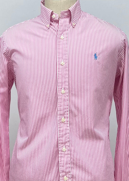 Camisa Polo Ralph Lauren 🏇🏼 color rosado con rayas en color blanco Talla L Entalle Regular