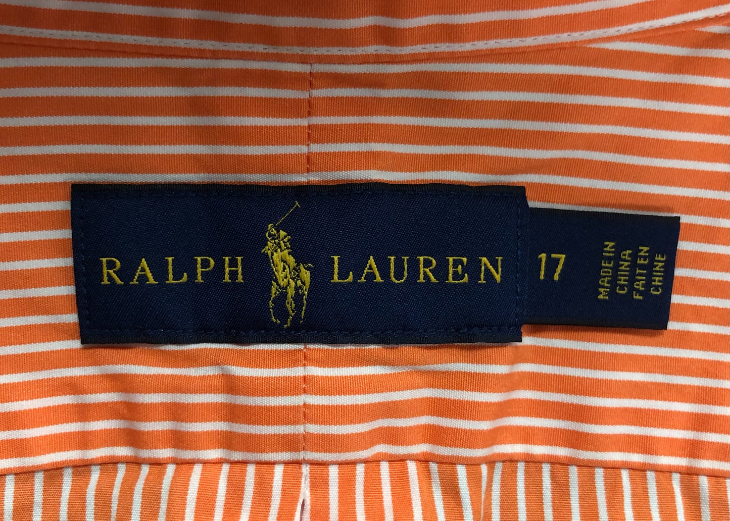 Camisa Polo Ralph Lauren 🏇🏼 con patron de rayas finas en color naranja y blanco Talla XL Entalle Regular
