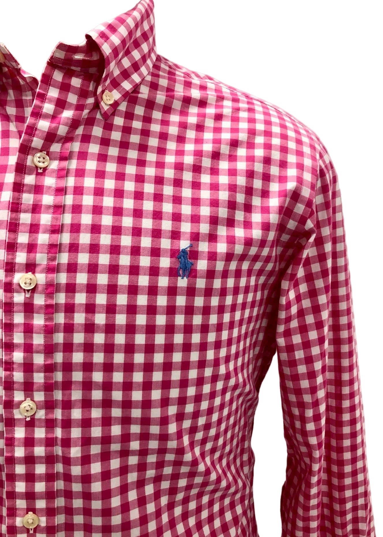 Camisa de botones Polo Ralph Lauren 🏇🏼 de cuadros gingham rosado intenso y blanco Talla M Entalle Clásico