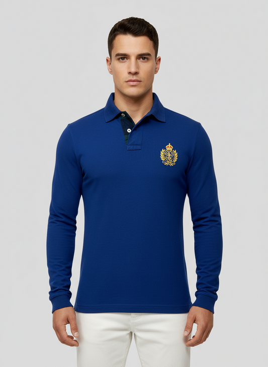 Camiseta Polo Ralph Lauren 🏇🏼 color azul y logo de escudo en dorado Talla S Custom Slim Fit