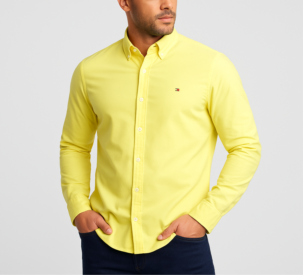 Camisa de botones Tommy Hilfiger 🇺🇸 en color amarillo Talla XL Entalle Custom Fit
