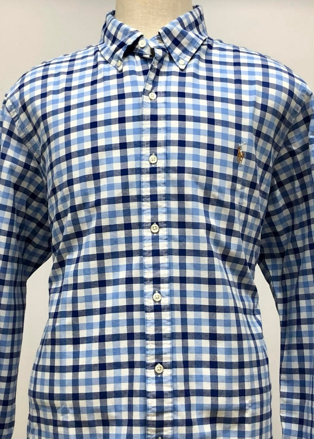 Camisa Polo Ralph Lauren 🏇🏼 Oxford color blanco con patron de cuadros en celeste y azul navy Talla XXL Entalle Regular