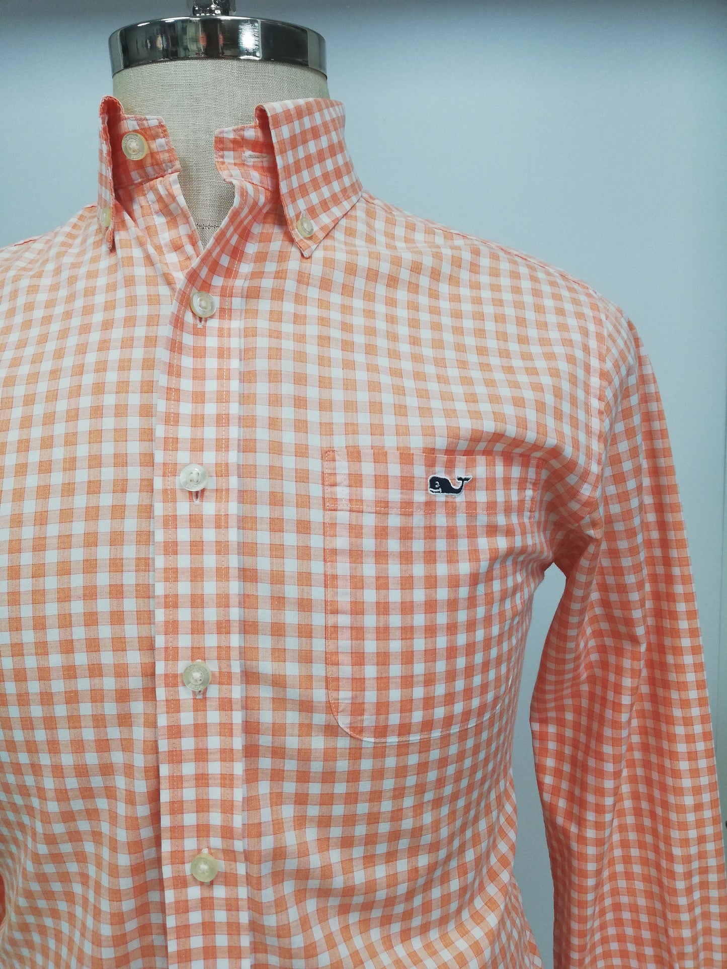 Camisa Vineyard Vines 🐳 de cuadros gingham en color naranja y blanco Talla S Entalle Regular