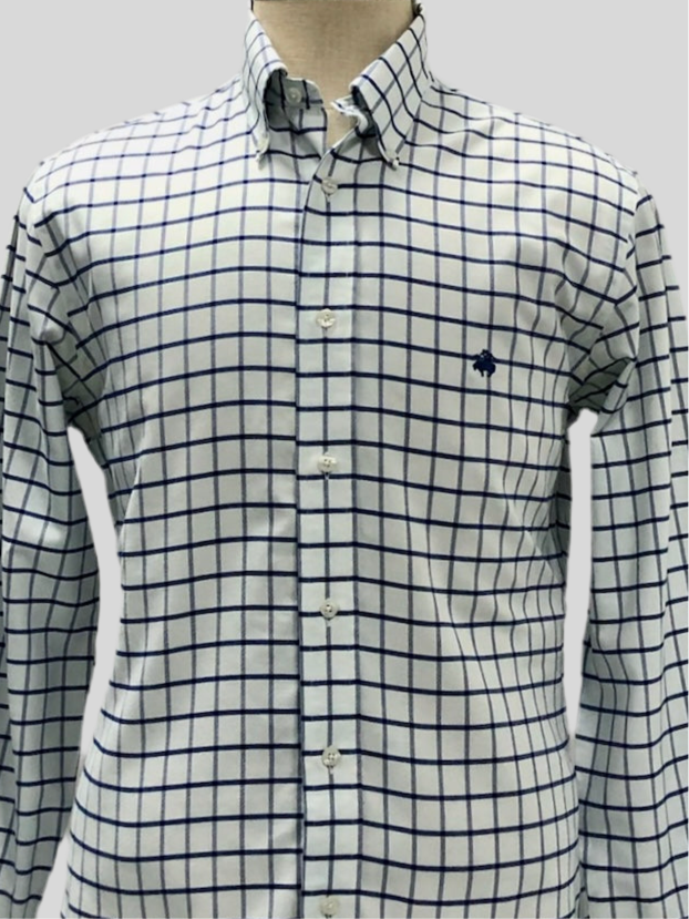 Camisa Brooks Brothers 🐑 color blanco con cuadros en azul navy Talla M Entalle Regular