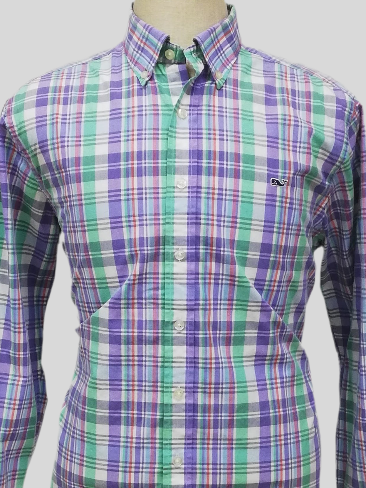 Camisa de botones Vineyard Vines 🐳 de cuadros en color morado, verde y blanco Talla L Entalle Slim Fit (ver descripción)