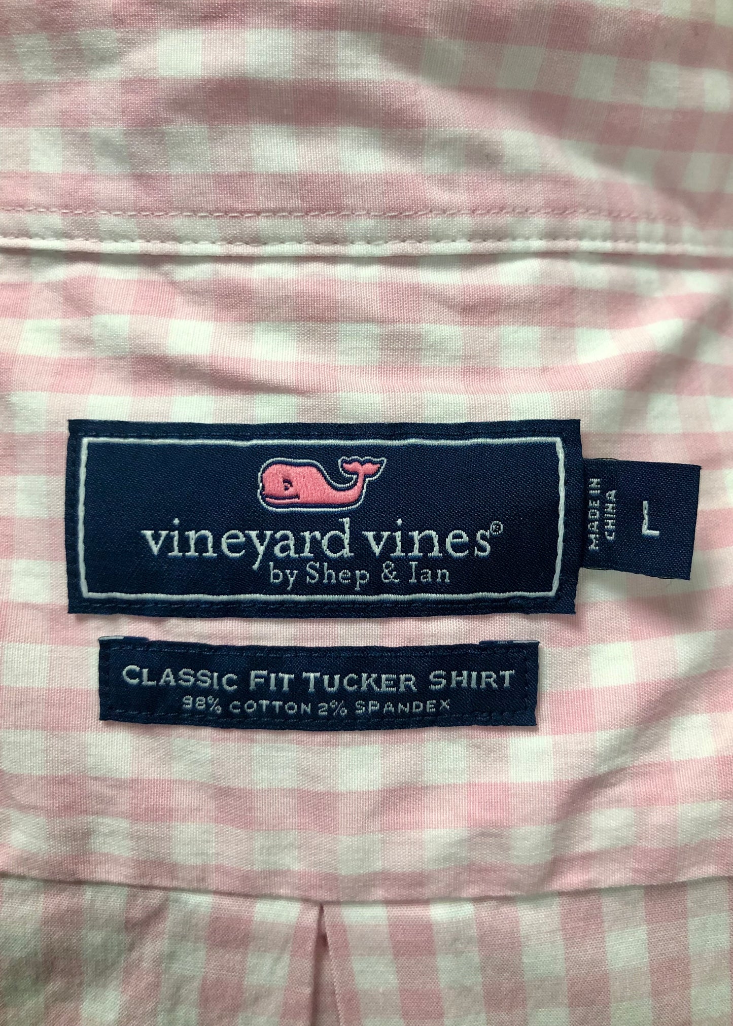 Camisa de cuadros Vineyard Vines 🐳 de cuadros gingham en color rosado claro y blanco Talla L Entalle Clásico