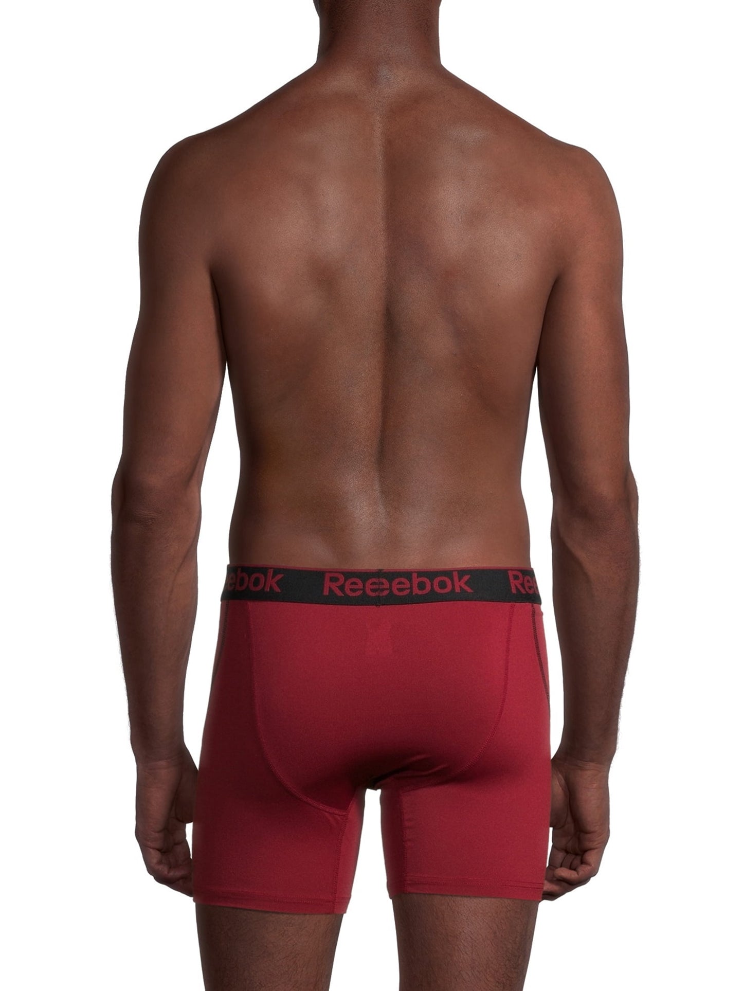 Combo de 3 Boxers Briefs Reebok Tela Performance en color negro, gris y rojo oscuro Largo Regular Talla M y L