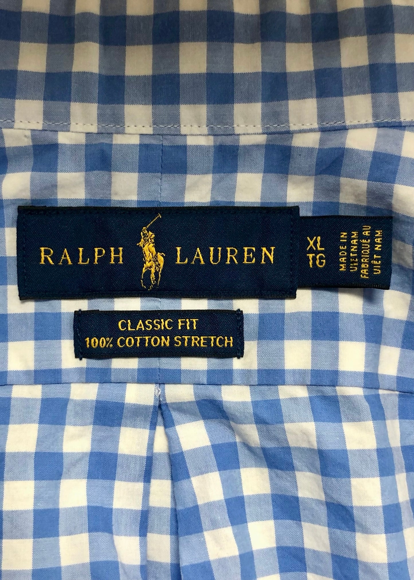 Camisa de botones Polo Ralph Lauren 🏇🏼 con patrón de cuadros gingham celeste y blanco Talla XL Entalle Clásico
