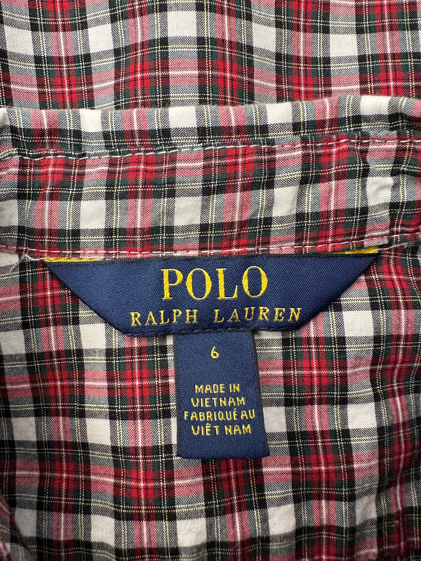 Camisa de niña Polo Ralph Lauren🏇 de cuadros color rojo verde y blanco con detalle de bolados al frente Talla 6