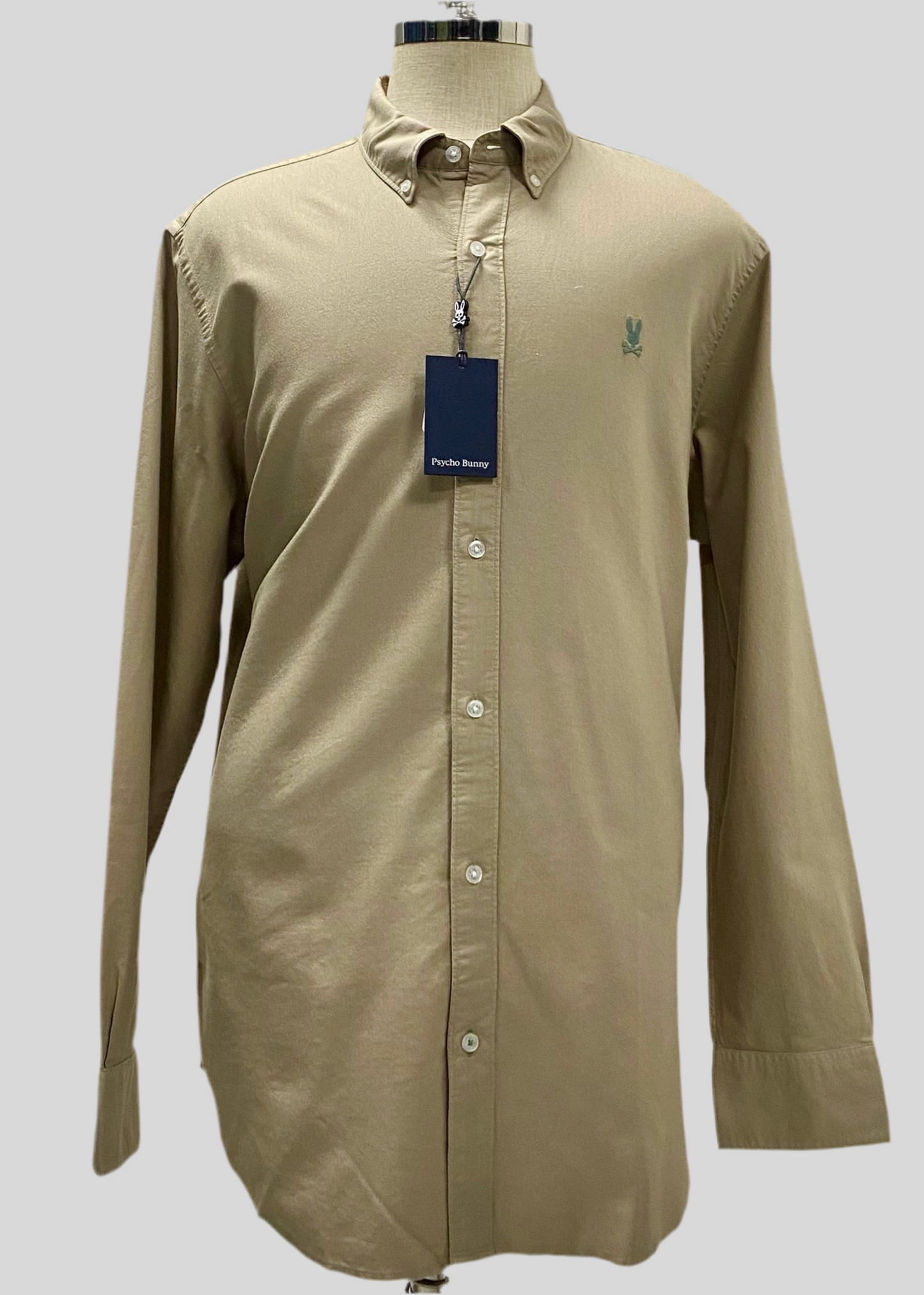 Camisa de botones Psycho Bunny 🐰  Oxford Color Kaki con logo tradicional Talla XL Entalle Regular