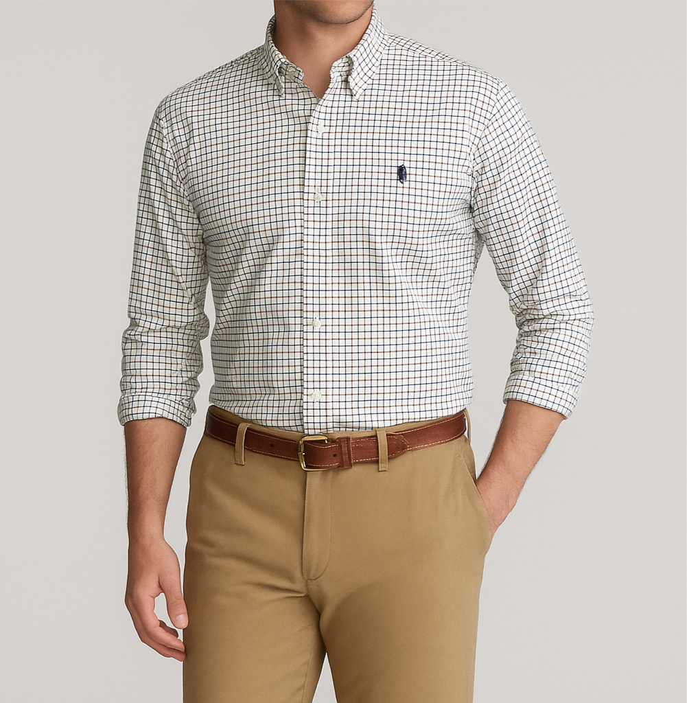 Camisa Polo Ralph Lauren 🏇🏼 Color blanco de cuadros en color azul, verde y rojo Talla L Entalle Custom Fit