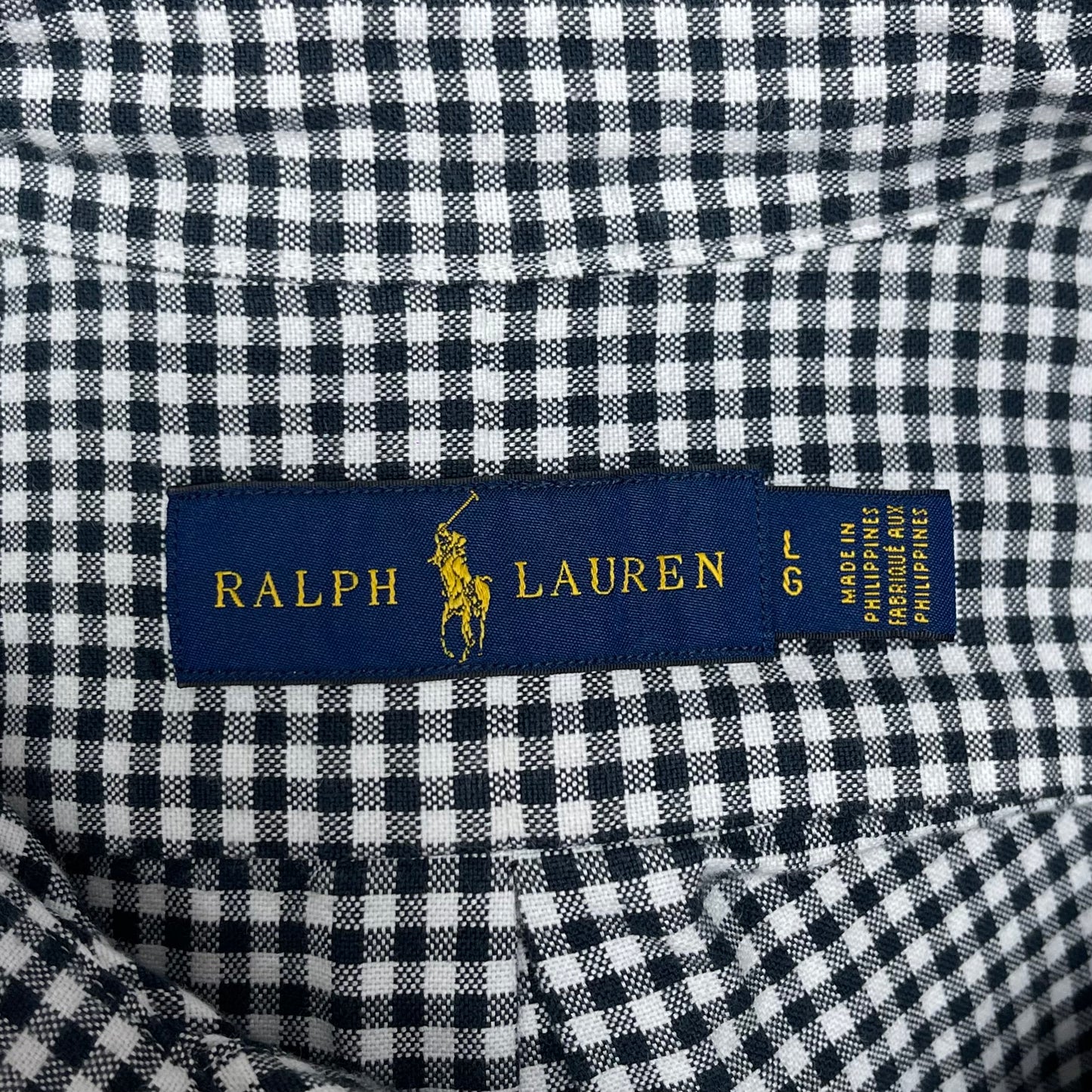 Camisa Polo Ralph Lauren 🏇🏼 con patron de cuadros gingham negro y blanco Talla L Entalle Regular