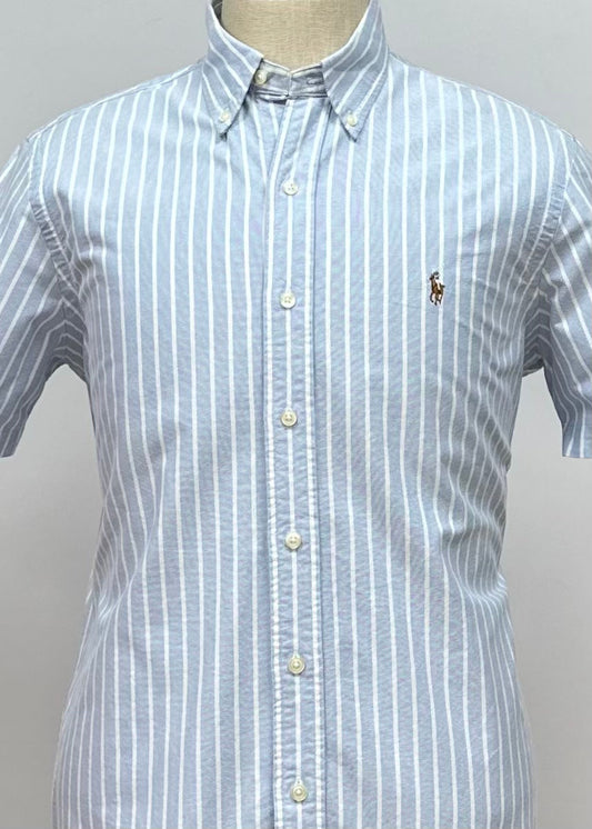 Camisa Polo Ralph Lauren 🏇🏼 Oxford color celeste con rayas en color blanco Talla S Entalle Regular