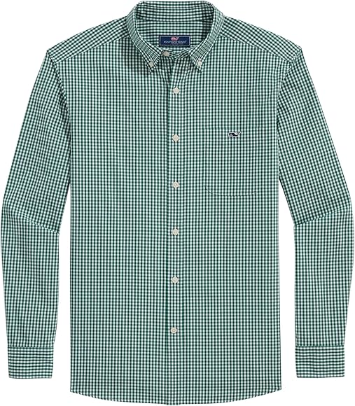 Camisa Vineyard Vines 🐳 con patron de cuadros gingham en color verde claro y blanco Talla M Entalle Regular