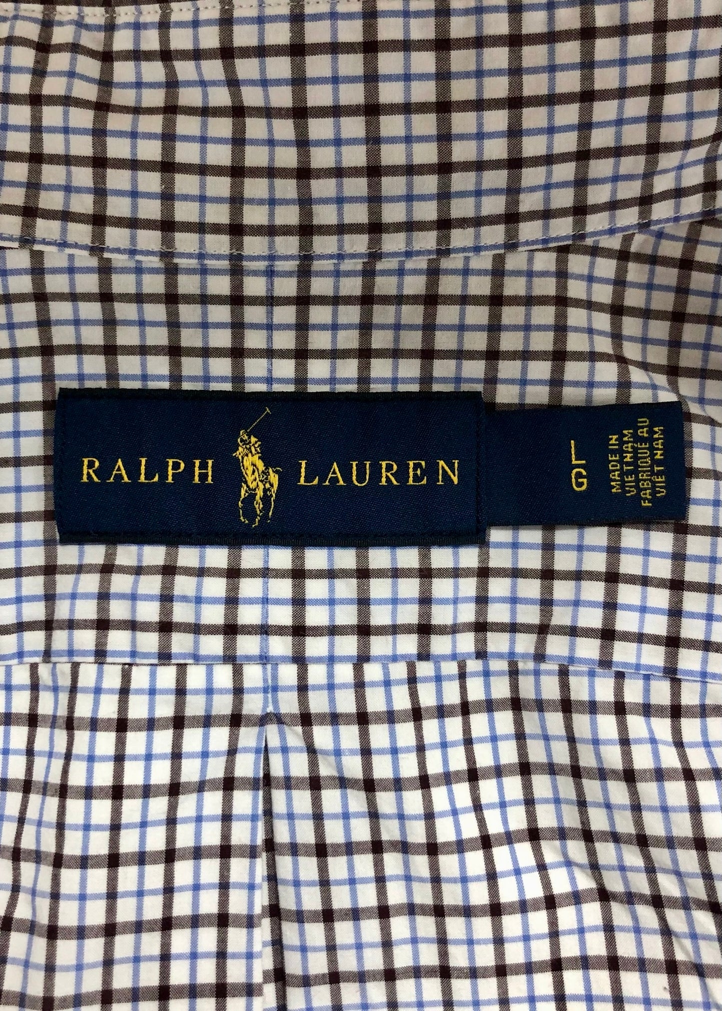Camisa Polo Ralph Lauren 🏇🏼 color blanco de cuadros Kaki y azul Talla L Entalle Regular
