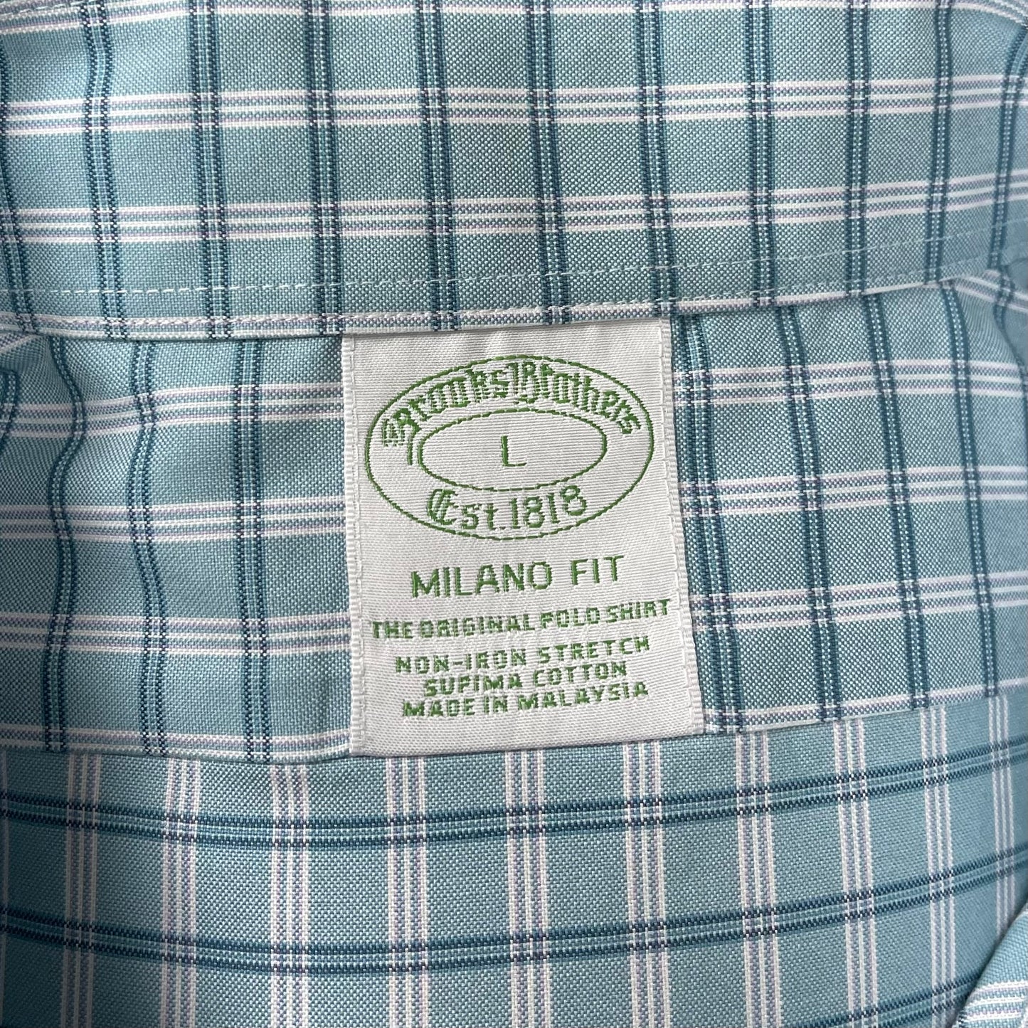 Camisa Brooks Brothers 🐑 color blanco con cuadros tartán en verde esmeralda y negro Talla L Entalle Regular