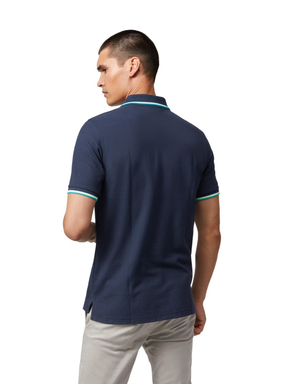 Camiseta Polo Psycho Bunny 🐰 Pique en color azul navy con diseño de cuello en blanco y verde Talla M Entalle Regular