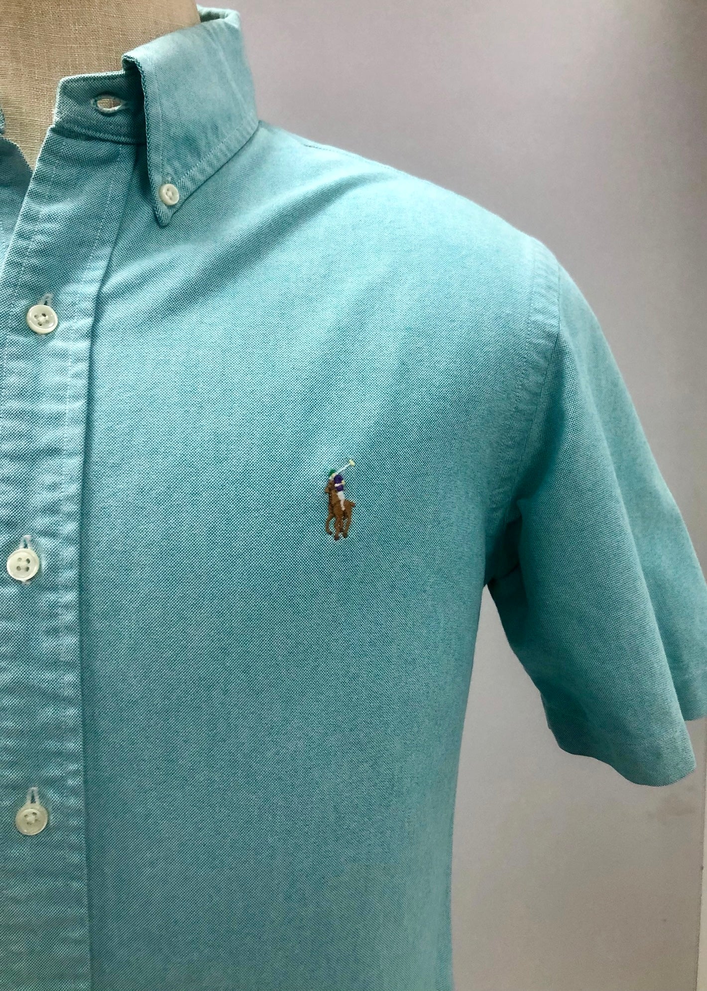 Camisa de botones Polo Ralph Lauren 🏇🏼 Oxford Color verde menta Talla M Entalle Slim Fit