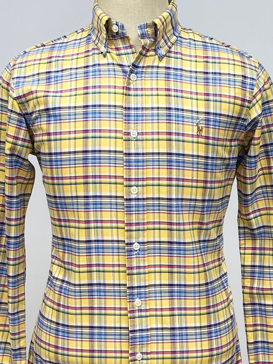 Camisa Polo Ralph Lauren 🏇🏼 Oxford color amarillo de cuadros en color azul y rojo Talla L Entalle Clásico