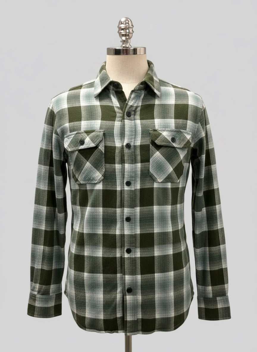 Camisa de botones Canyon Guide ⛰️ de cuadros tartán en color verde oliva, azul y blanco Talla M Entalle Regular