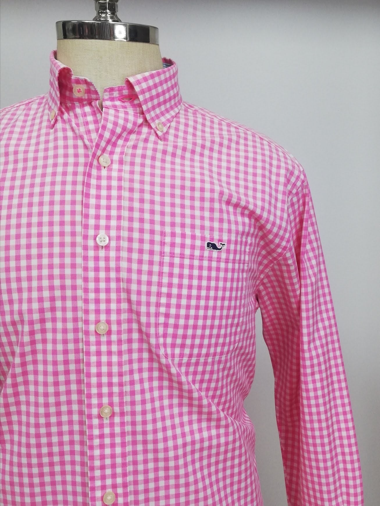 Camisa de cuadros Vineyard Vines 🐳 de cuadros gingham en color rosado y blanco Talla M Entalle Clásico