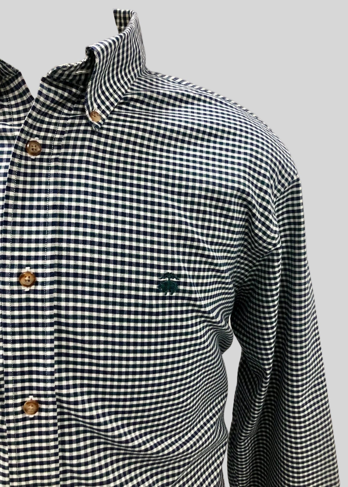 Camisa Brooks Brothers 🐑 de cuadros gingham en azul oscuro y blanco Talla XL Entalle Regular