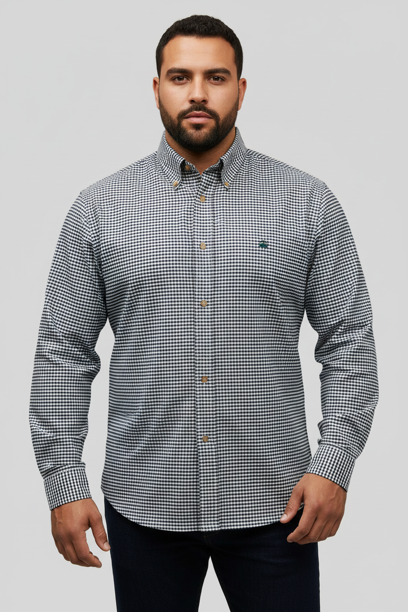 Camisa Brooks Brothers 🐑 de cuadros gingham en azul oscuro y blanco Talla XL Entalle Regular