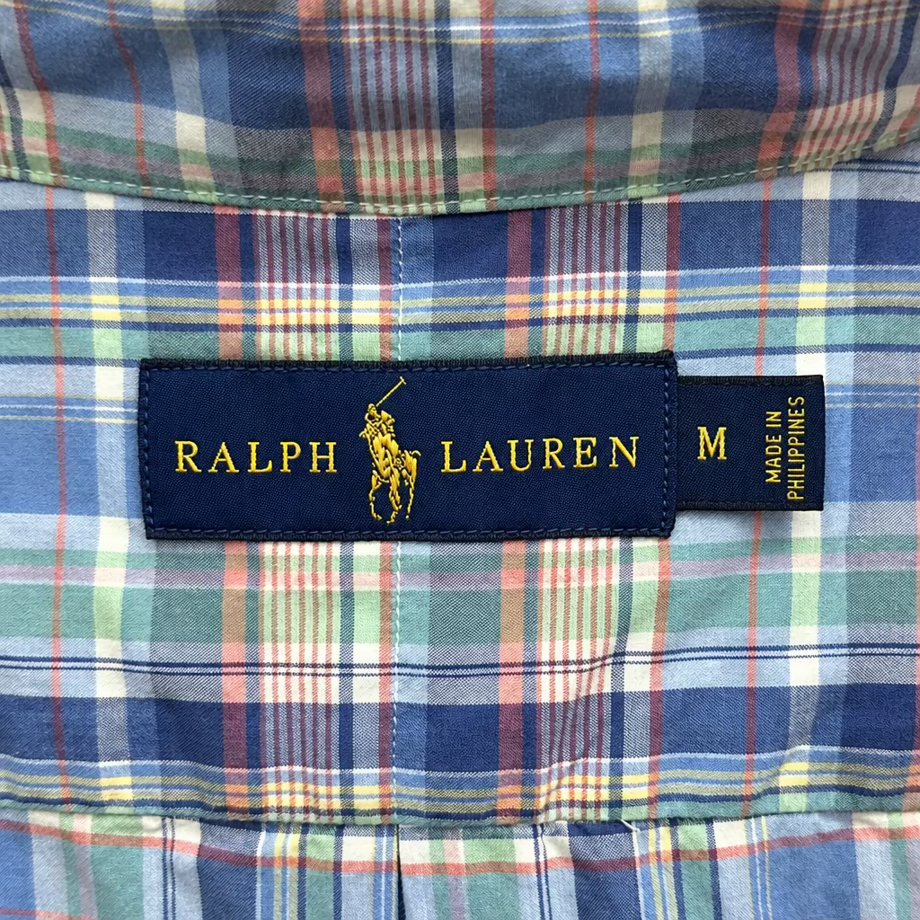 Camisa Polo Ralph Lauren 🏇🏼 con patrón de cuadros tartán azul, celeste y blanco Talla M Entalle Regular
