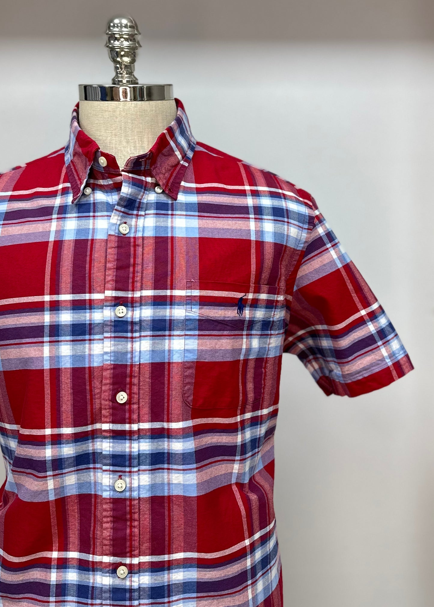 Camisa Polo Ralph Lauren 🏇🏼 Oxford con patron de cuadros en color rojo, azul y blanco Talla XXL Entalle Regular