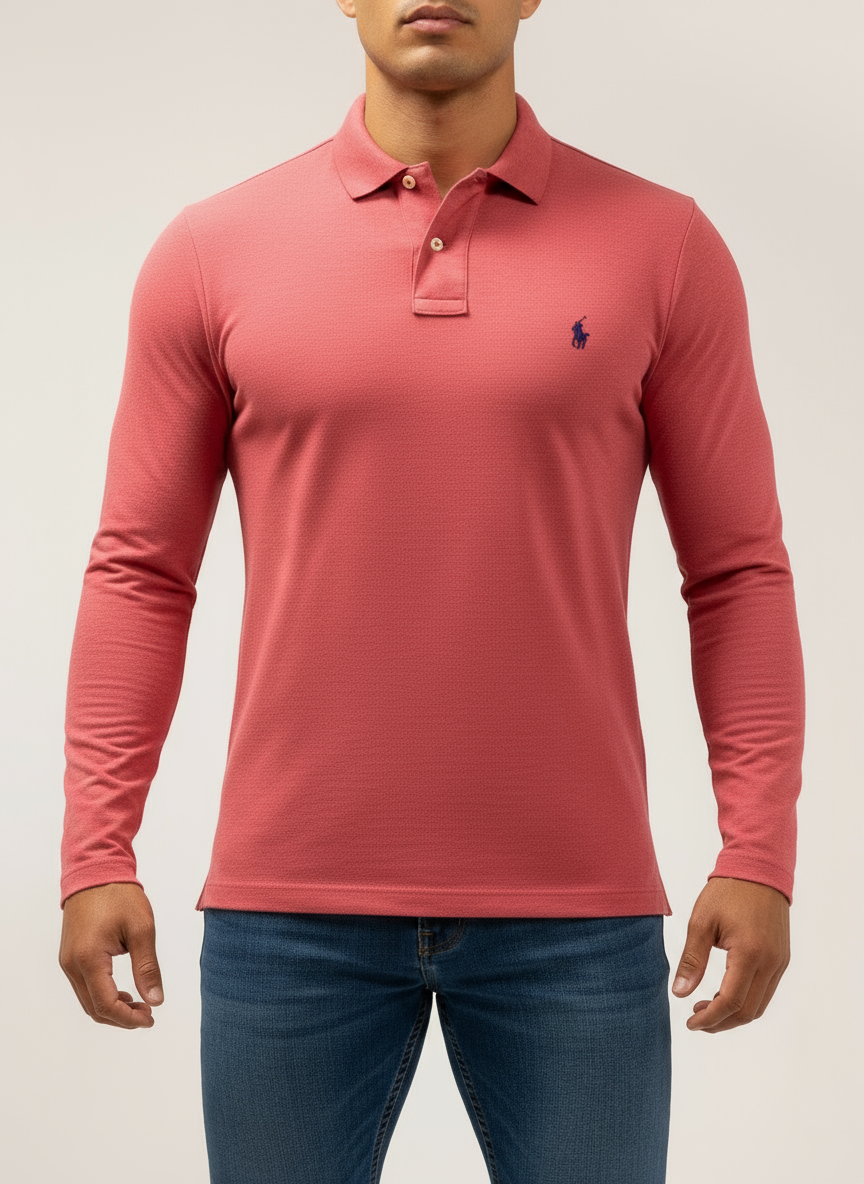 Camiseta Polo Ralph Lauren 🏇🏼 color rosado magenta manga larga Talla S Entalle Regular