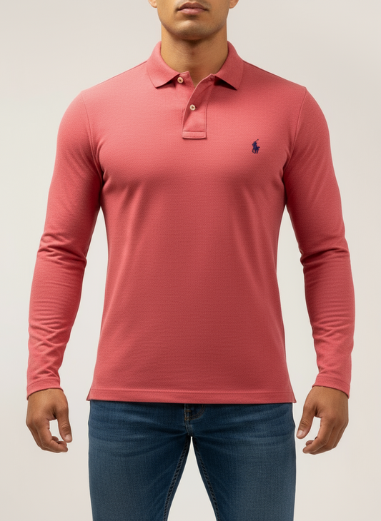 Camiseta Polo Ralph Lauren 🏇🏼 color rosado magenta manga larga Talla S Entalle Regular