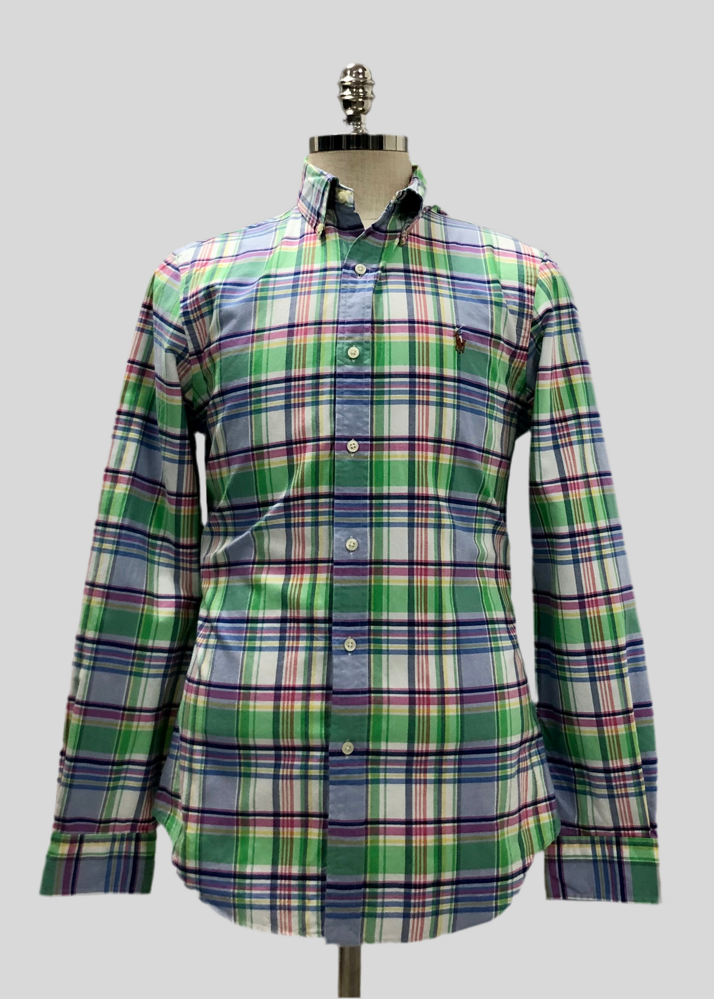 Camisa Polo Ralph Lauren 🏇🏼 Oxfoe de cuadros tartán en color verde, azul, rosado y blanco Talla M Entalle Slim Fit