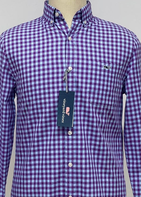 Camisa de cuadros Vineyard Vines 🐳 con patrón de cuadros en color celeste y morado Talla S Entalle Slim Fit