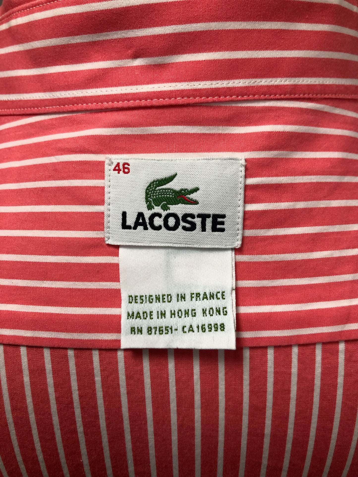 Camisa de botones Lacoste 🐊 de rayas en Salmon y blanco Talla XXL Entalle Regular