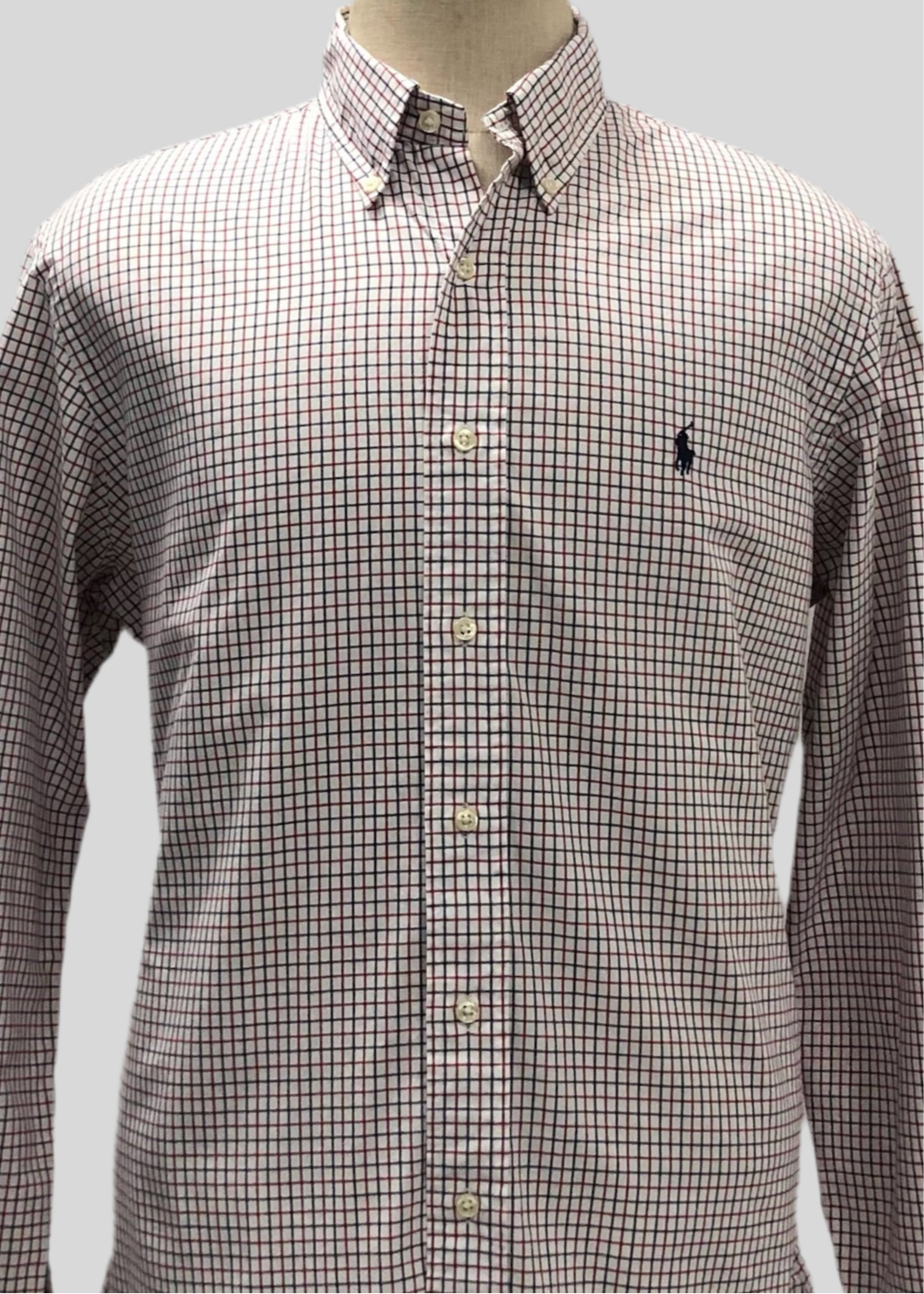 Camisa de botones Polo Ralph Lauren 🏇🏼 Color blanco de cuadros en color rojo y azul Talla L Entalle Custom Fit (ver descripción)