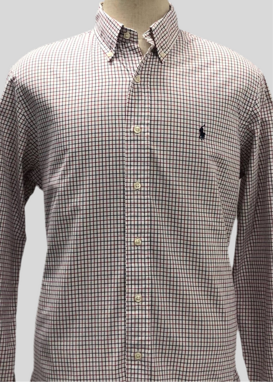 Camisa de botones Polo Ralph Lauren 🏇🏼 Color blanco de cuadros en color rojo y azul Talla L Entalle Custom Fit (ver descripción)