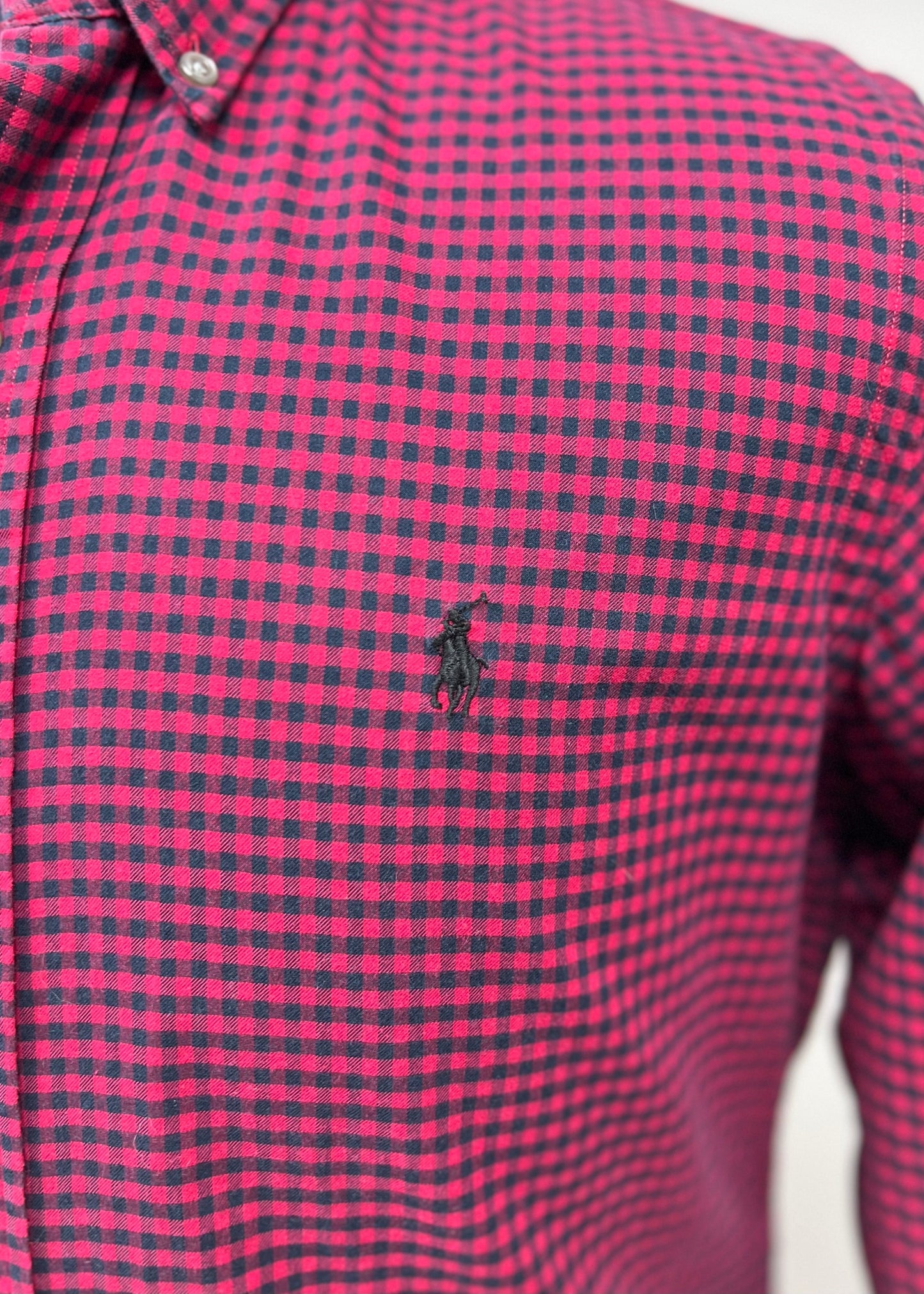 Camisa Polo Ralph Lauren 🏇🏼 con patron de cuadros gingham rojo y negro Talla M Entalle Slim Fit