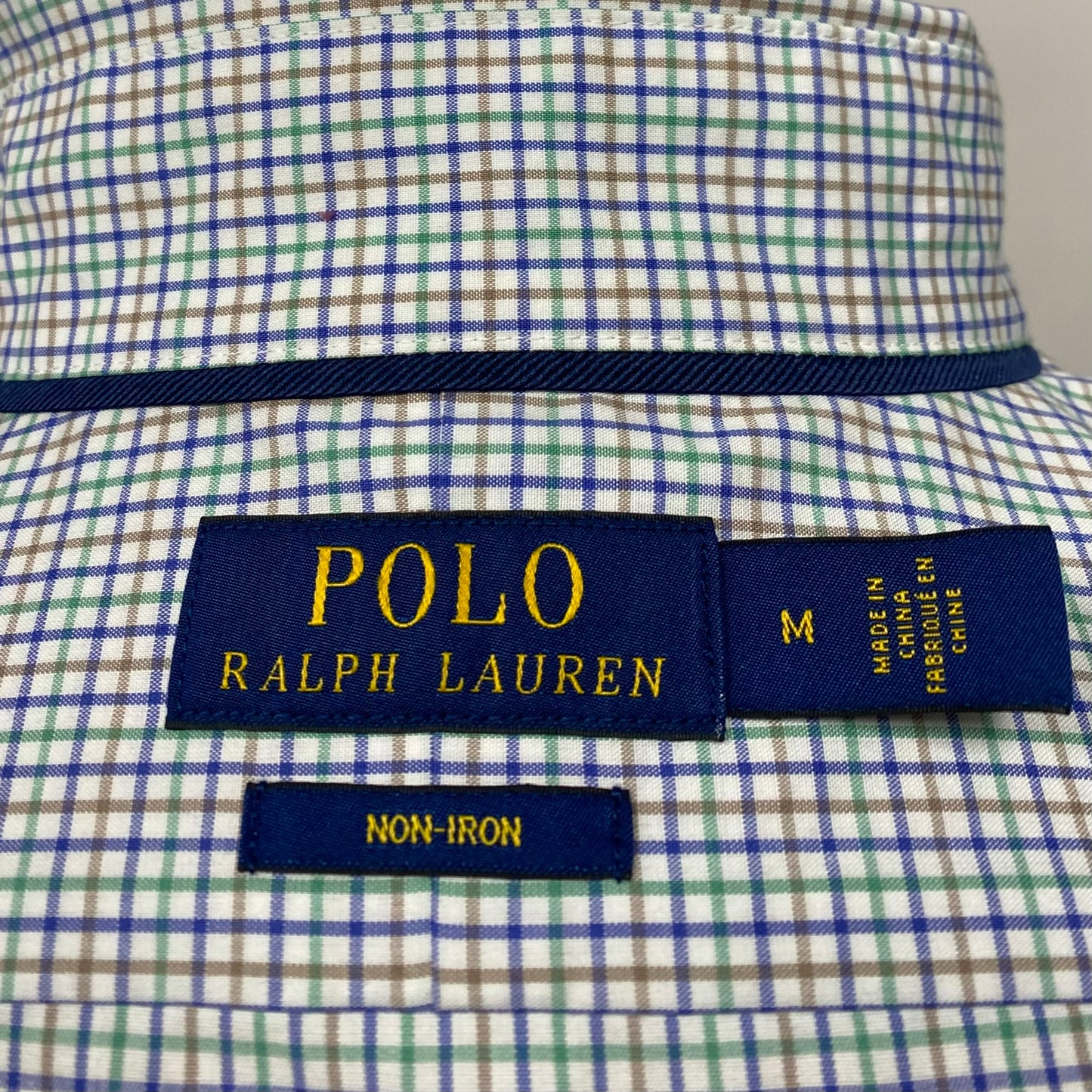 Camisa Polo Ralph Lauren 🏇🏼 color blanco con patrón de cuadros azul, verde y kaki Talla M Entalle Regular