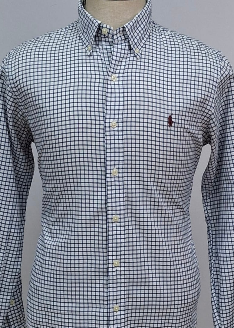 Camisa Polo Ralph Lauren 🏇🏼 Color blanco de cuadros en color azul Talla M Entalle Regular