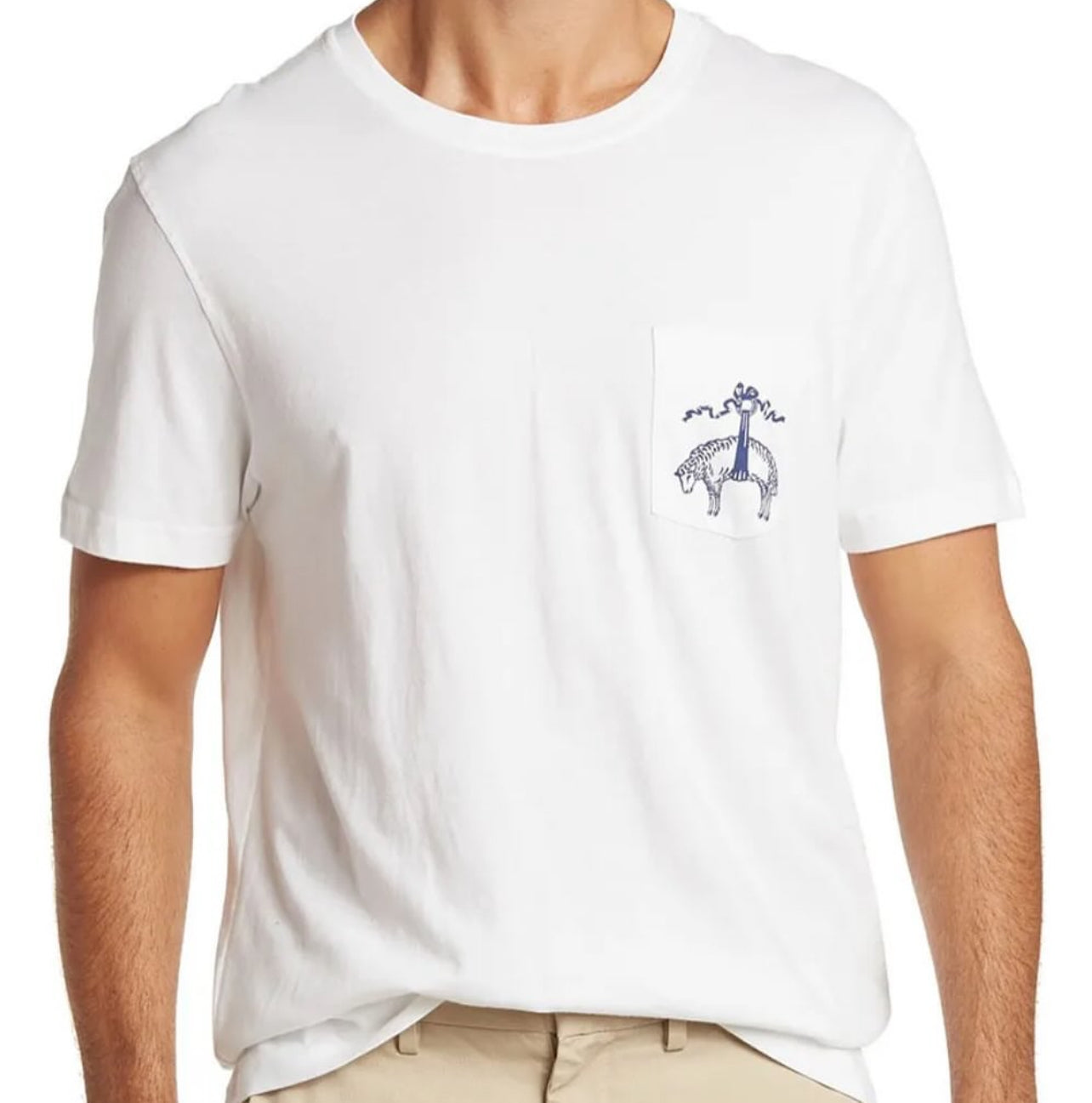 Camiseta cuello redondo Brooks Brothers 🐑 color blanco y logo en azul navy Talla L