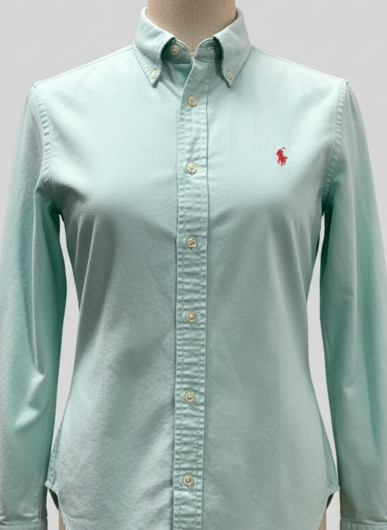 Camisa de mujer Polo Ralph Lauren 🏇🏼 Oxford con diseño tie-dye en turquesa y blanco Talla L Entalle Relaxed