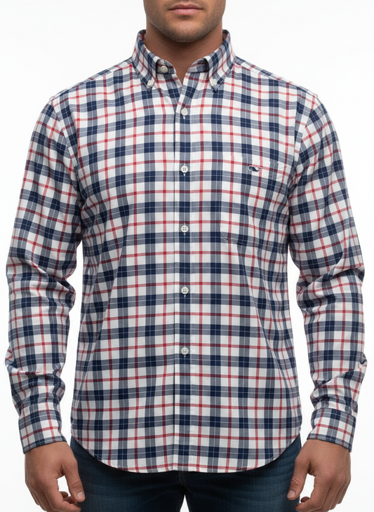 Camisa Vineyard Vines 🐳 color blanco de cuadros en color rojo y azul navy Talla M Entalle Clasico