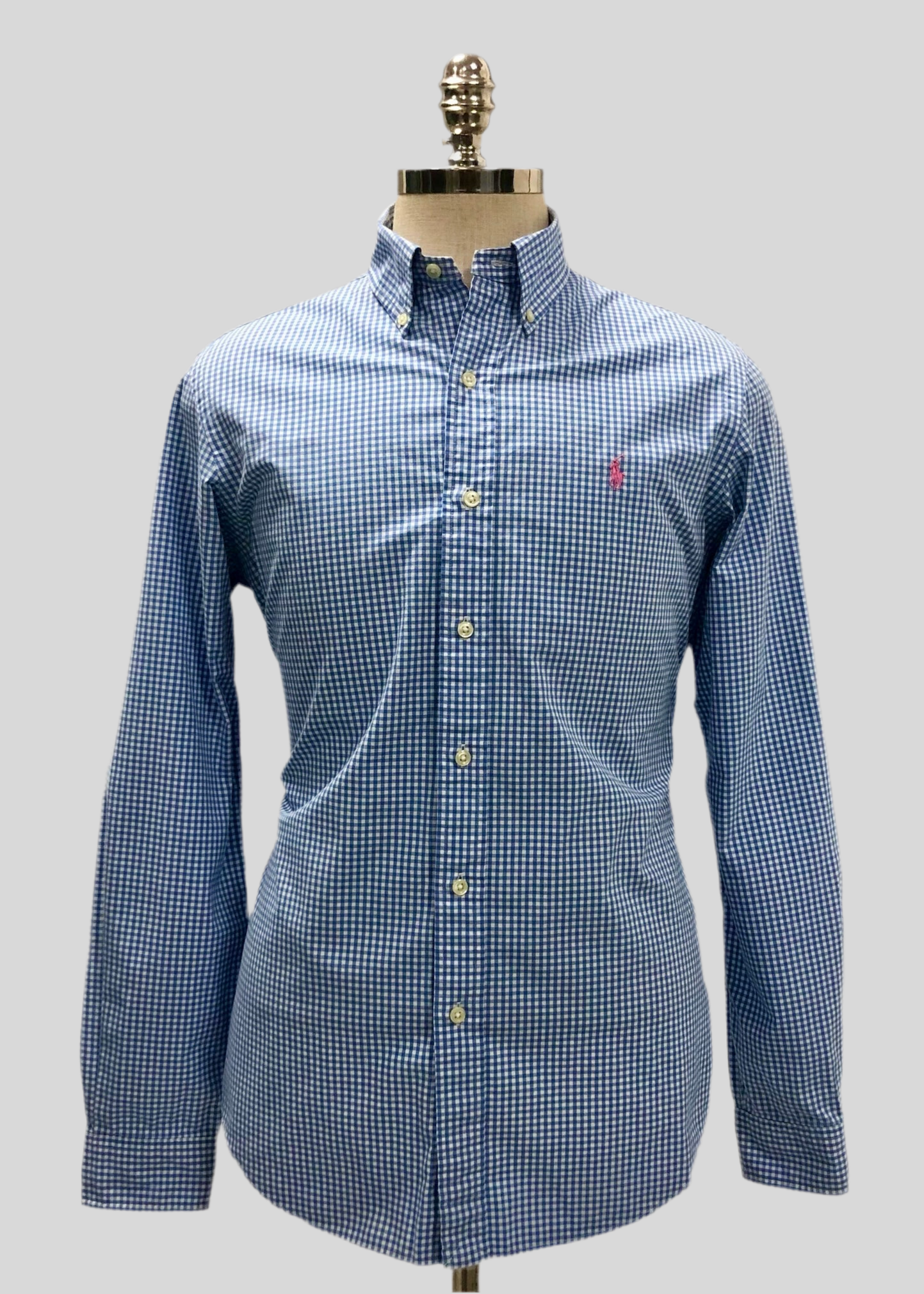 Camisa de botones Polo Ralph Lauren 🏇🏼 con patrón de cuadros gingham celeste y blanco Talla M Entalle Regular