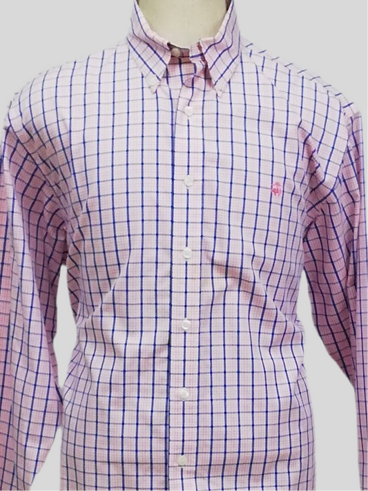 Camisa Brooks Brothers 🐑 color blanco con patrón de cuadros en color rosado y azul Talla L Entalle Regular (ver descripción)