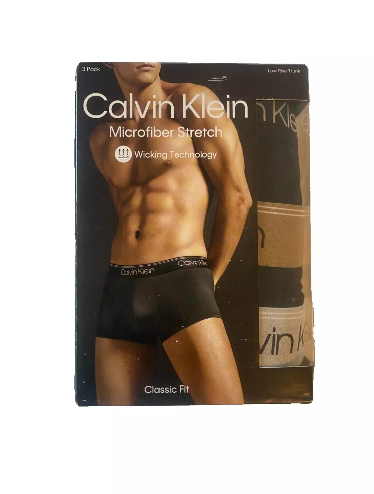 Paquete de 3 Calzoncillos tipo Boxer Calvin Klein de Microfibra Stretch en negro con cintura en dorado, blanco y negro - Tela ligera en Talla XL