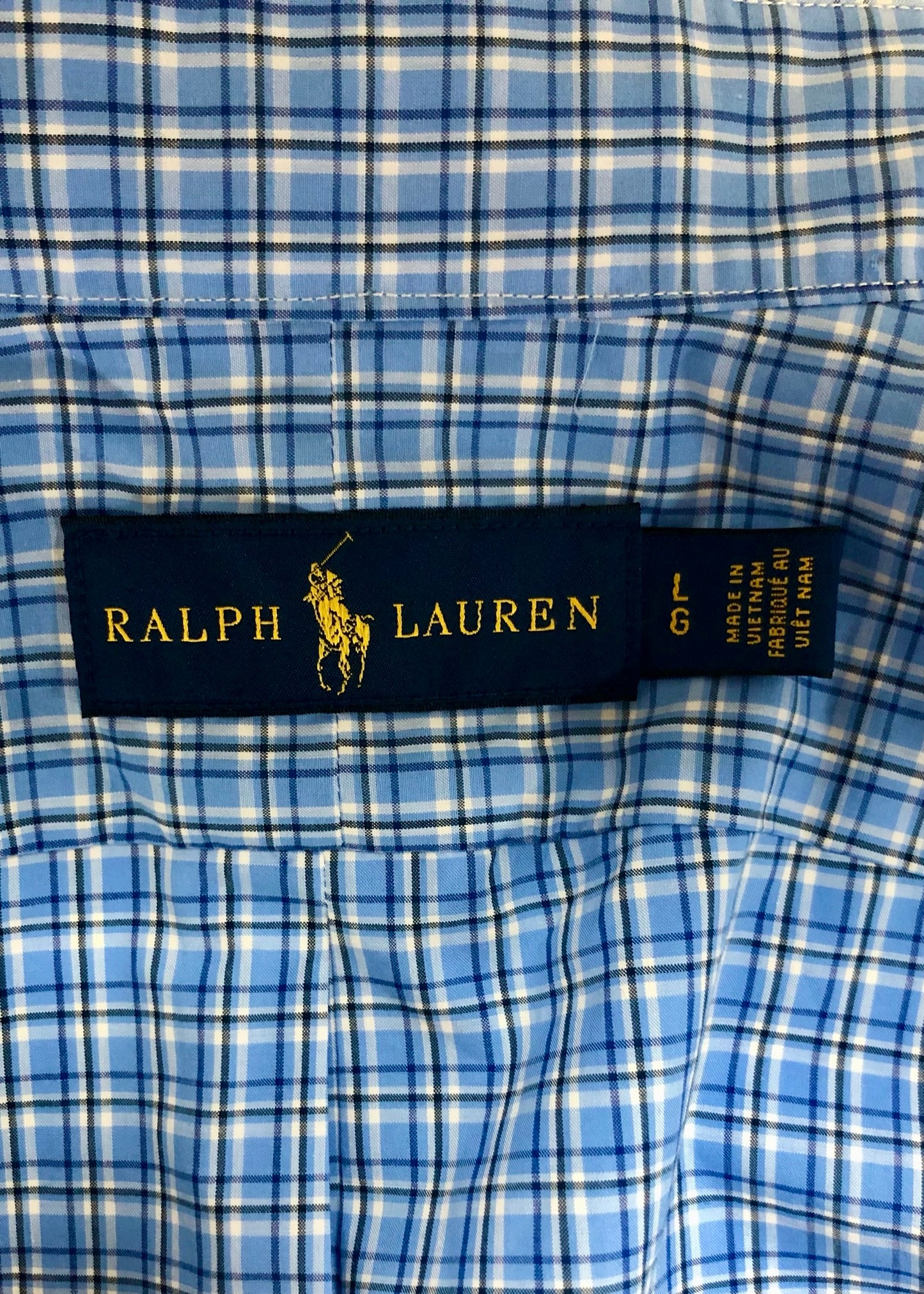 Camisa Polo Ralph Lauren 🏇🏼 Color celeste de cuadros en color azul y blanco Talla L Entalle Regular